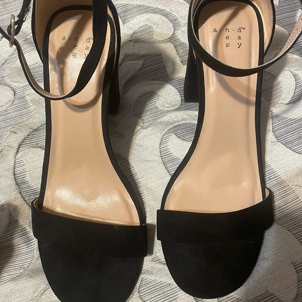 Black suede strap heels